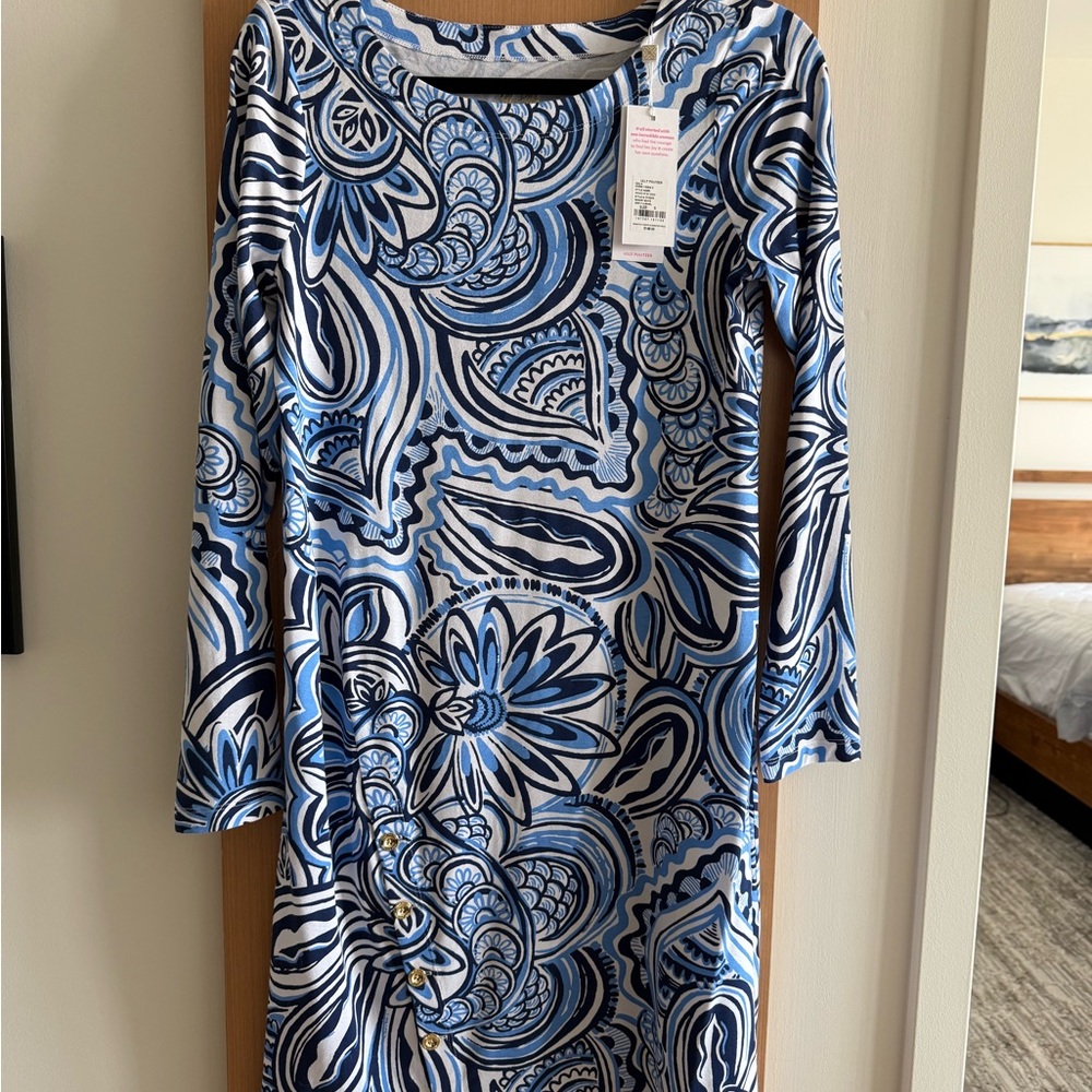 Lilly Pulitzer UPF 50+ Maddox Straight Blue and White Long Sleeve Dress